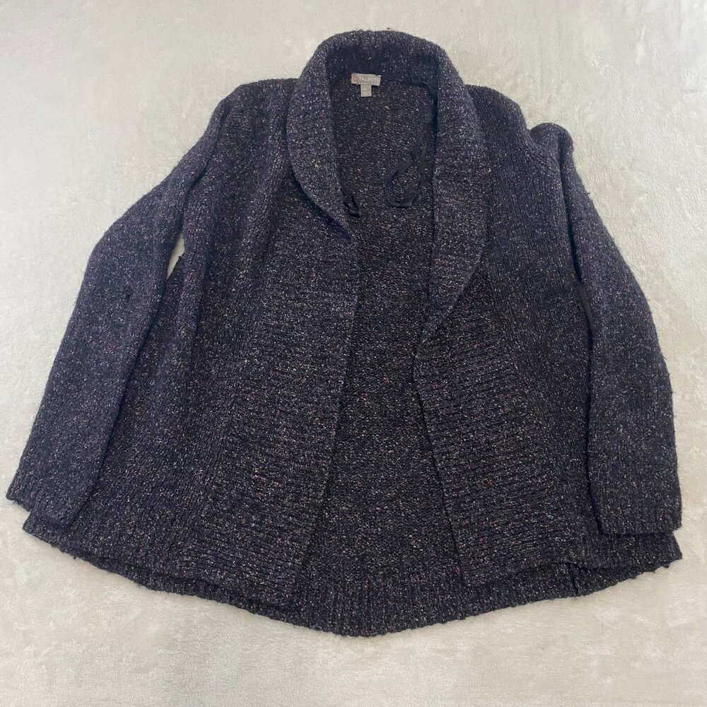 Talbots M Petite Knit Cardigan Sweater Top Silk Wool Nylon Black Rainbow Blend